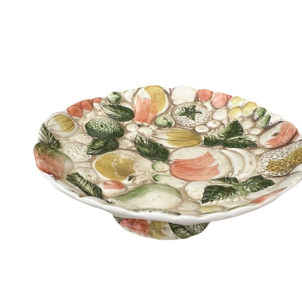 Vintage Lefton Embossed "Fruits of Italy"‎ Footed Compote / Candy Dish #1205